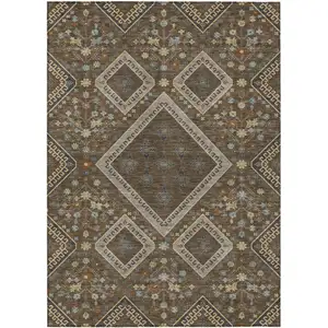 Photo of Chocolate And Orange Medallion Washable Indoor Outdoor Area Rug