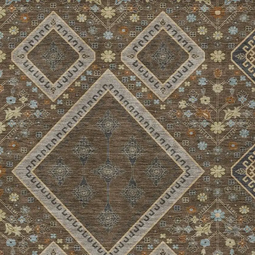 Chocolate And Orange Medallion Washable Indoor Outdoor Area Rug Photo 2