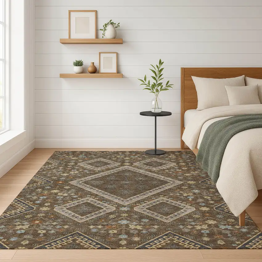 Chocolate And Orange Medallion Washable Indoor Outdoor Area Rug Photo 6