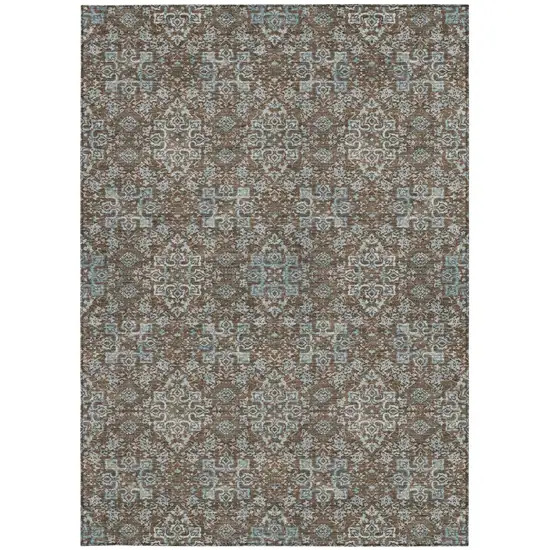 Chocolate And Pearl Oriental Washable Indoor Outdoor Area Rug Photo 4
