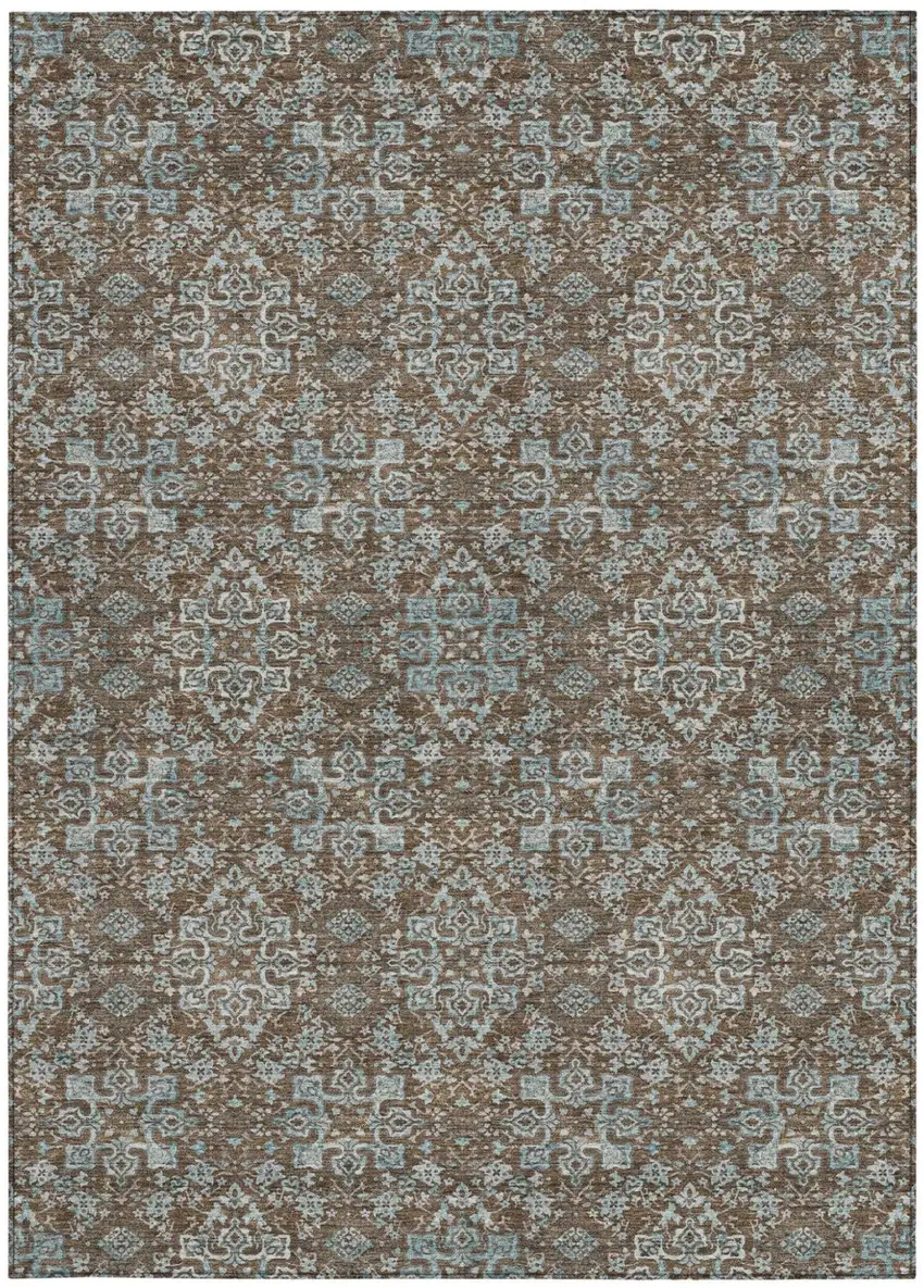 Chocolate And Pearl Oriental Washable Indoor Outdoor Area Rug Photo 4