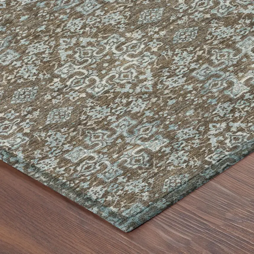 Chocolate And Pearl Oriental Washable Indoor Outdoor Area Rug Photo 5