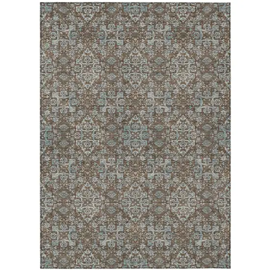 Chocolate And Pearl Oriental Washable Indoor Outdoor Area Rug Photo 2
