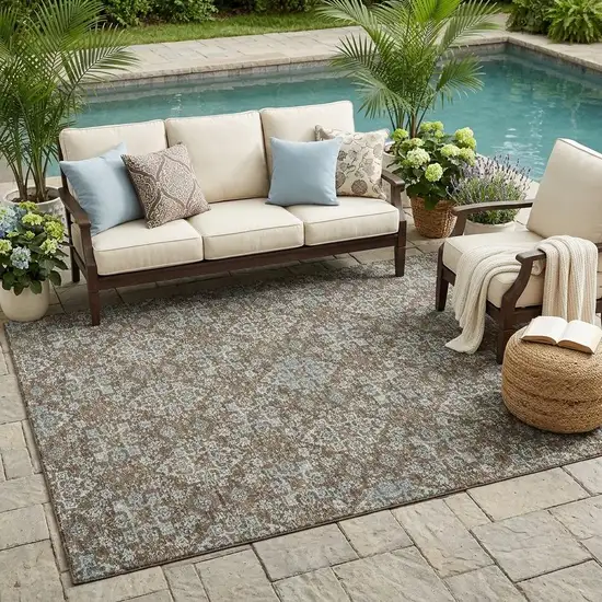 Chocolate And Pearl Oriental Washable Indoor Outdoor Area Rug Photo 1