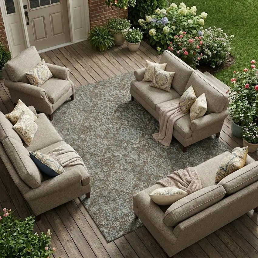 Chocolate And Pearl Oriental Washable Indoor Outdoor Area Rug Photo 1