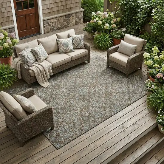 Chocolate And Pearl Oriental Washable Indoor Outdoor Area Rug Photo 1