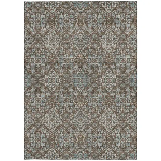 Chocolate And Pearl Oriental Washable Indoor Outdoor Area Rug Photo 4