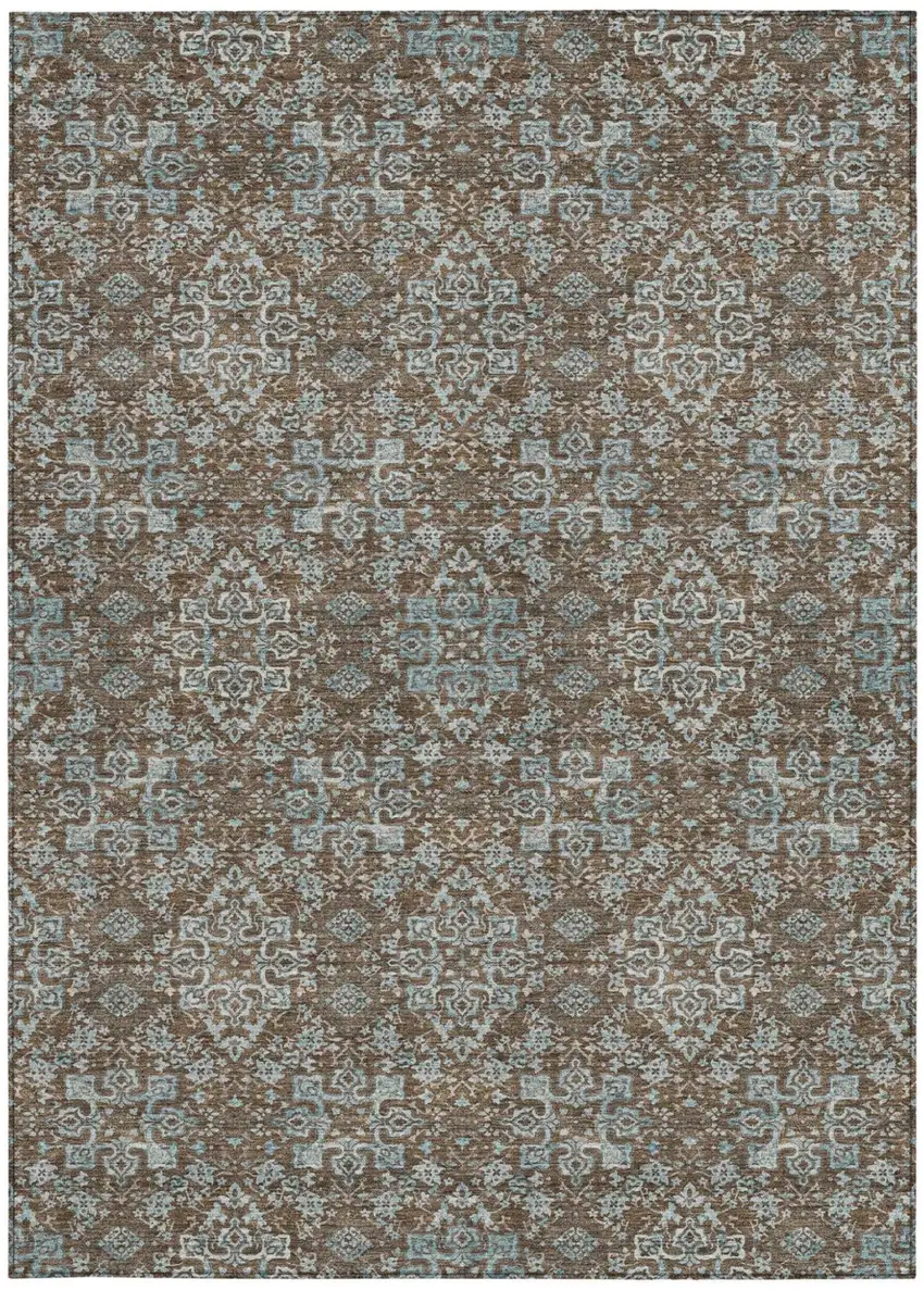 Chocolate And Pearl Oriental Washable Indoor Outdoor Area Rug Photo 4