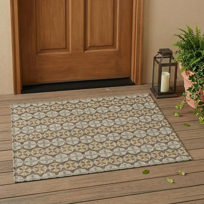 Chocolate And Purple Striped Washable Indoor Outdoor Area Rug Photo 1