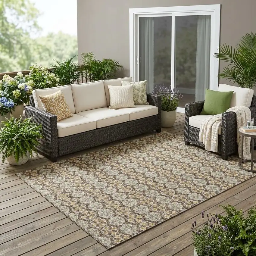 Chocolate And Purple Striped Washable Indoor Outdoor Area Rug Photo 1