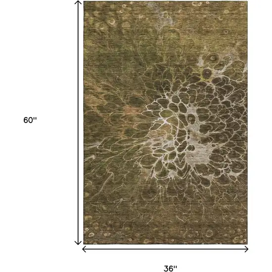 Chocolate And Silver Abstract Washable Area Rug With UV Protection Photo 3