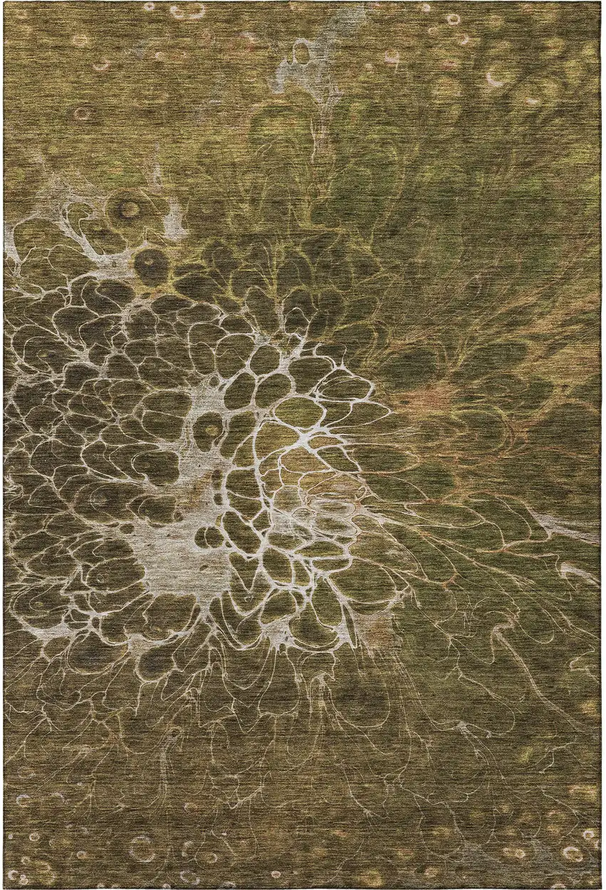 Chocolate And Silver Abstract Washable Area Rug With UV Protection Photo 3