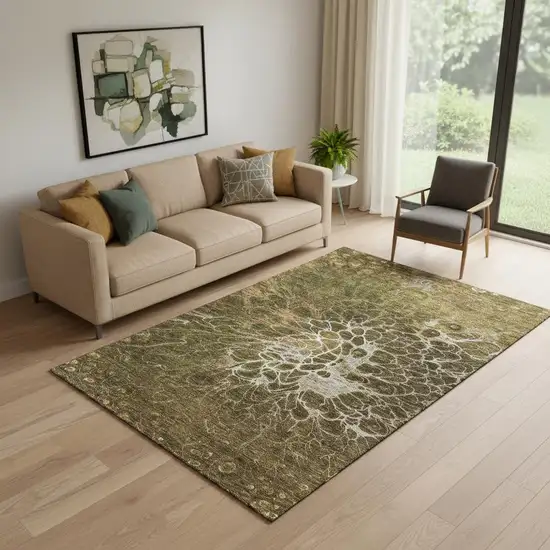 Chocolate And Silver Abstract Washable Area Rug With UV Protection Photo 1