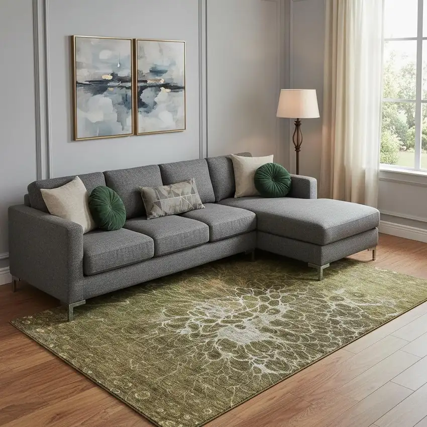 Chocolate And Silver Abstract Washable Area Rug With UV Protection Photo 1