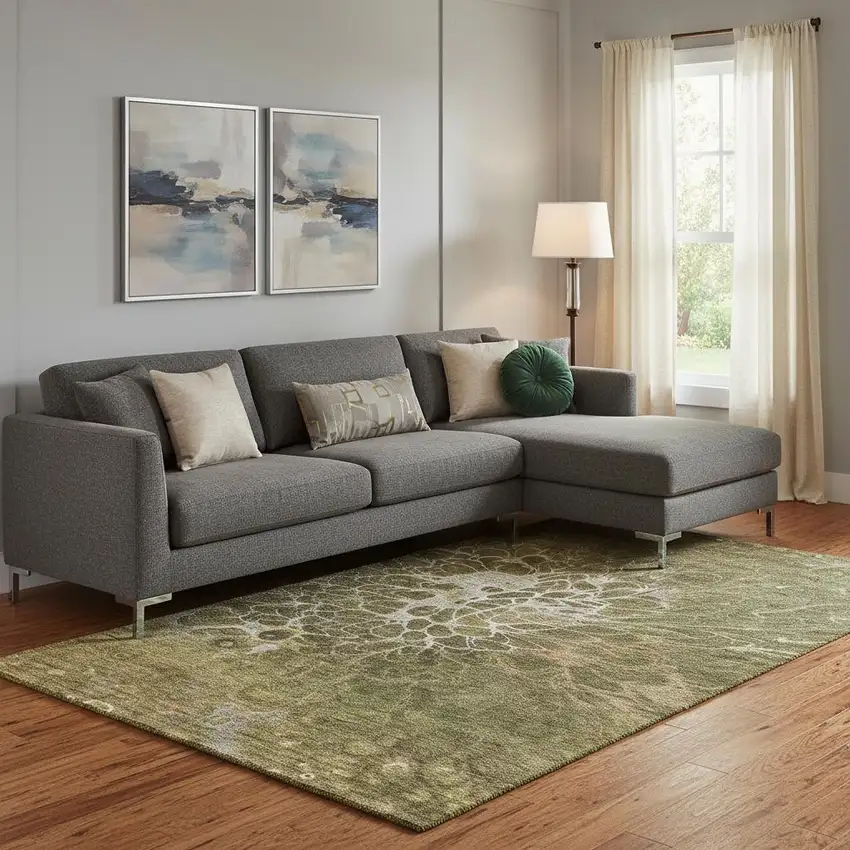 Chocolate And Silver Abstract Washable Area Rug With UV Protection Photo 1