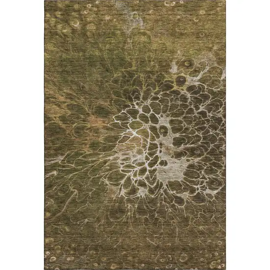 Chocolate And Silver Abstract Washable Area Rug With UV Protection Photo 1