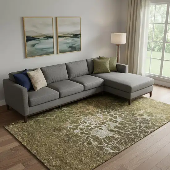 Chocolate And Silver Abstract Washable Area Rug With UV Protection Photo 1