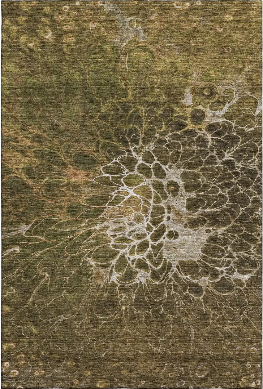 Chocolate And Silver Abstract Washable Area Rug With UV Protection Photo 1