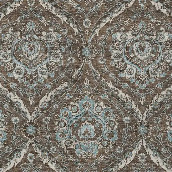 Chocolate And Silver Floral Washable Indoor Outdoor Area Rug Photo 3