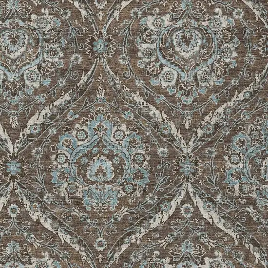 Chocolate And Silver Floral Washable Indoor Outdoor Area Rug Photo 3
