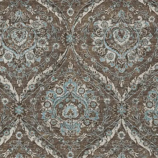 Chocolate And Silver Floral Washable Indoor Outdoor Area Rug Photo 3