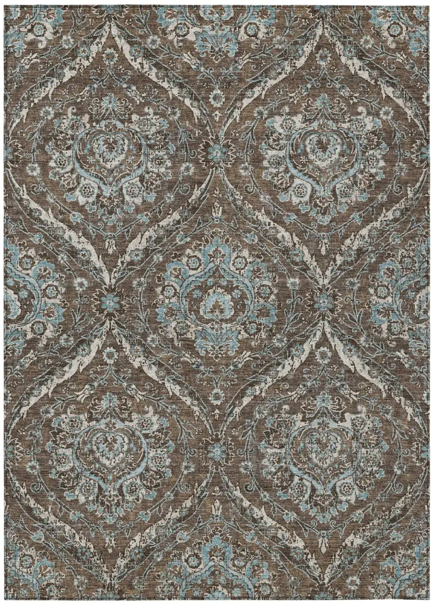 Chocolate And Silver Floral Washable Indoor Outdoor Area Rug Photo 2