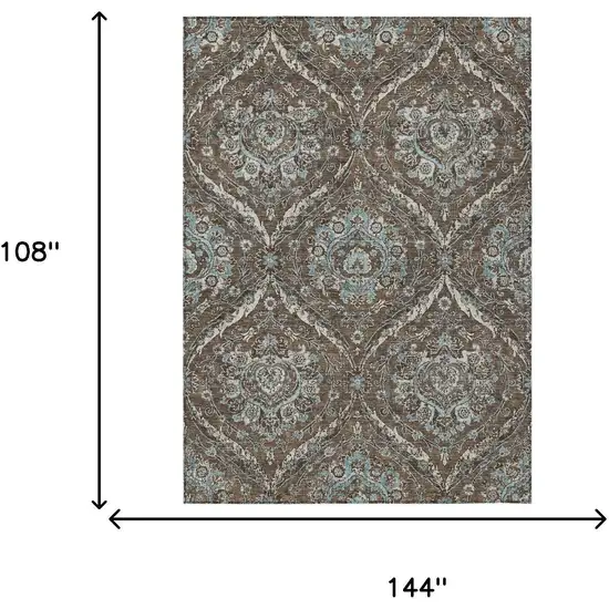 Chocolate And Silver Floral Washable Indoor Outdoor Area Rug Photo 7