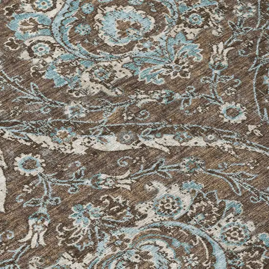 Chocolate And Silver Floral Washable Indoor Outdoor Area Rug Photo 6