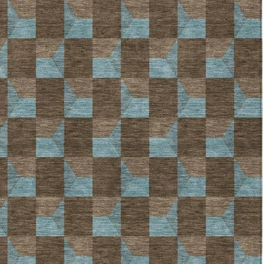 Chocolate And Silver Geometric Washable Indoor Outdoor Area Rug Photo 5