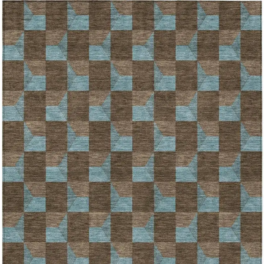 Chocolate And Silver Geometric Washable Indoor Outdoor Area Rug Photo 4