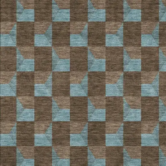 Chocolate And Silver Geometric Washable Indoor Outdoor Area Rug Photo 3