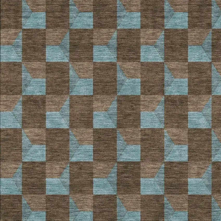 Chocolate And Silver Geometric Washable Indoor Outdoor Area Rug Photo 3