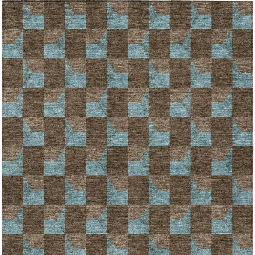 Chocolate And Silver Geometric Washable Indoor Outdoor Area Rug Photo 6