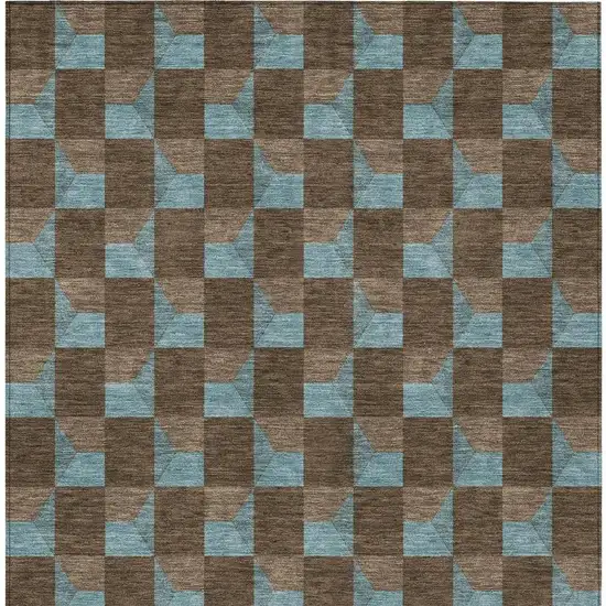 Chocolate And Silver Geometric Washable Indoor Outdoor Area Rug Photo 6