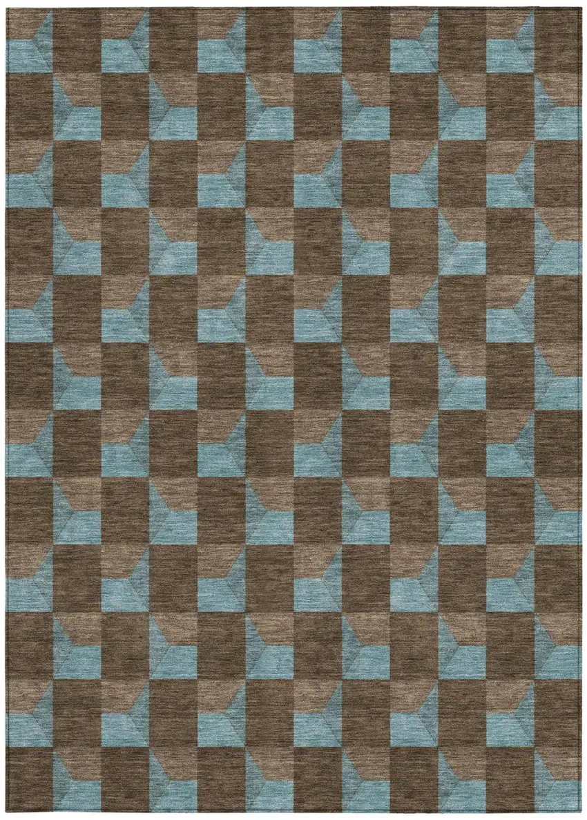 Chocolate And Silver Geometric Washable Indoor Outdoor Area Rug Photo 4