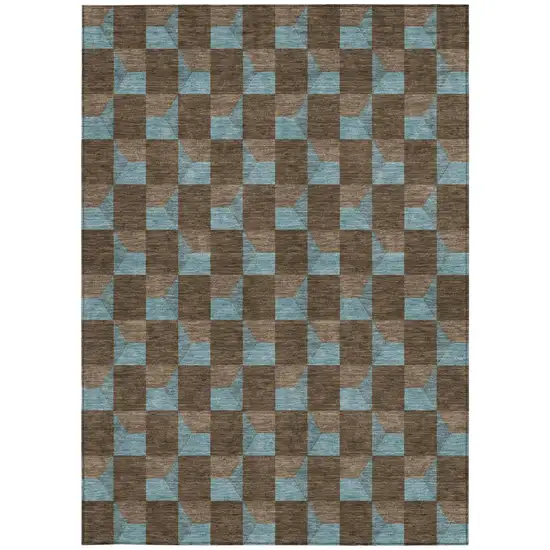 Chocolate And Silver Geometric Washable Indoor Outdoor Area Rug Photo 4