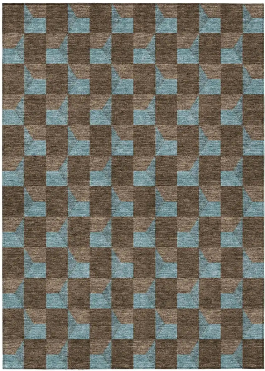 Chocolate And Silver Geometric Washable Indoor Outdoor Area Rug Photo 2