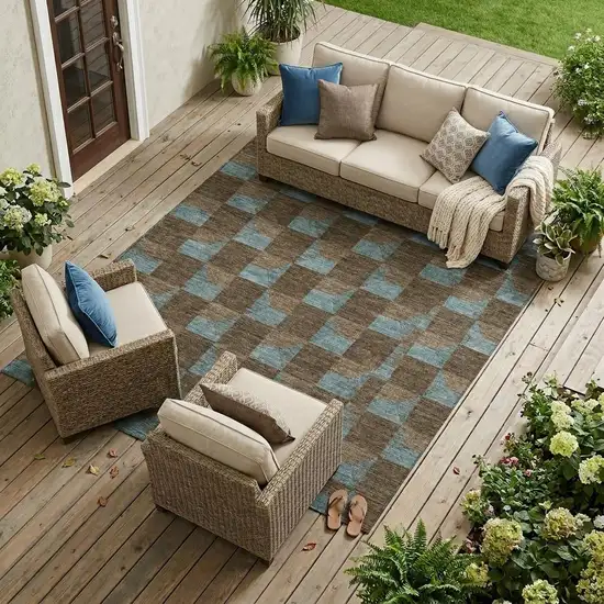 Chocolate And Silver Geometric Washable Indoor Outdoor Area Rug Photo 1