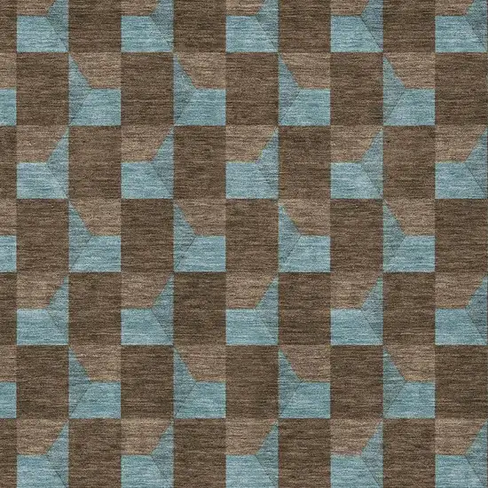 Chocolate And Silver Geometric Washable Indoor Outdoor Area Rug Photo 5