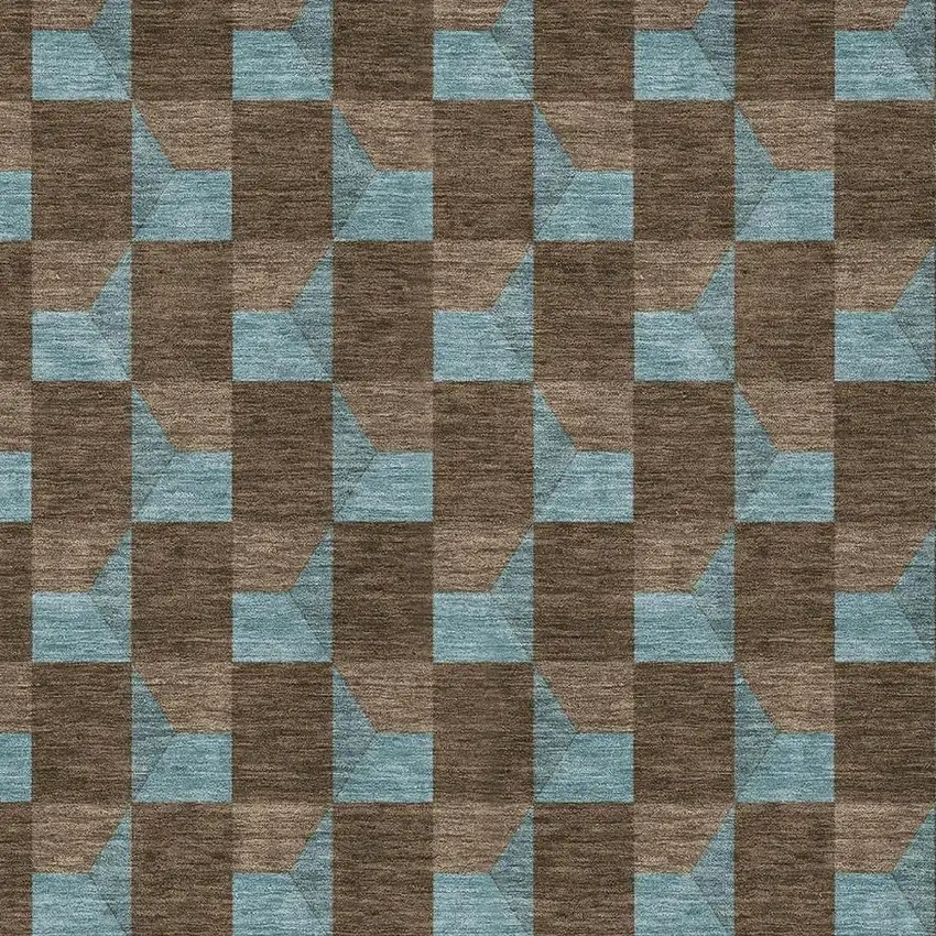 Chocolate And Silver Geometric Washable Indoor Outdoor Area Rug Photo 5