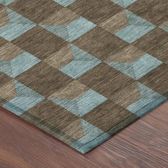 Chocolate And Silver Geometric Washable Indoor Outdoor Area Rug Photo 7