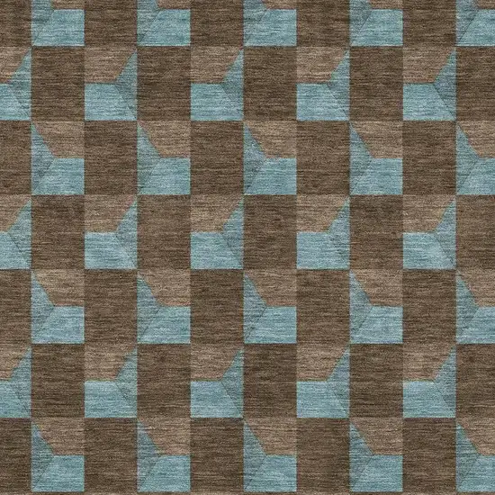 Chocolate And Silver Geometric Washable Indoor Outdoor Area Rug Photo 5