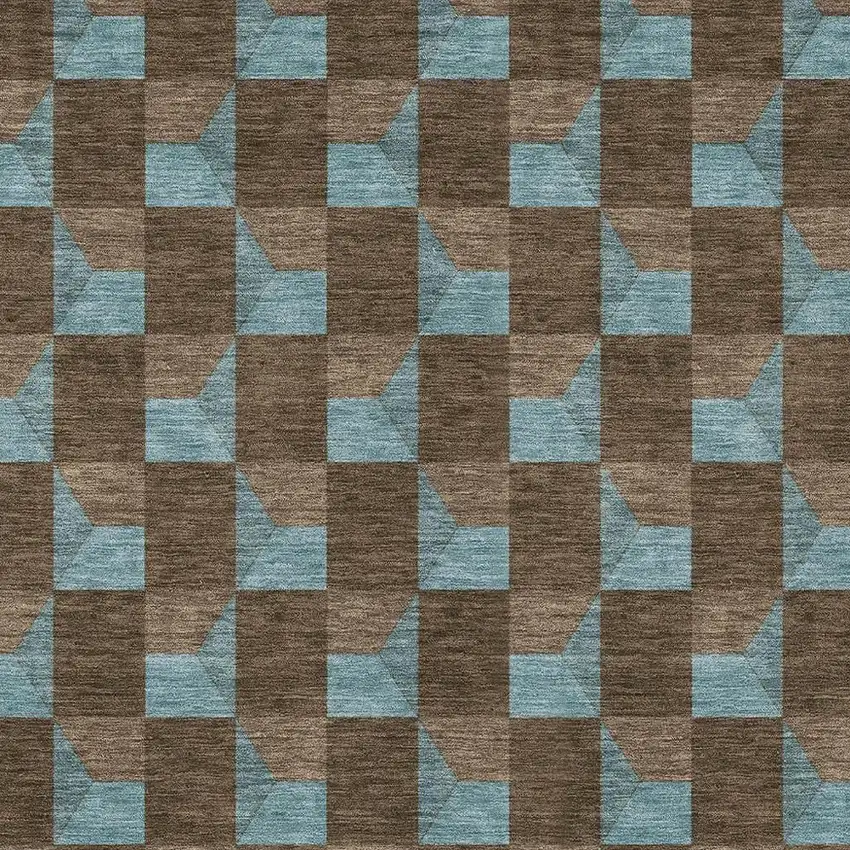 Chocolate And Silver Geometric Washable Indoor Outdoor Area Rug Photo 5