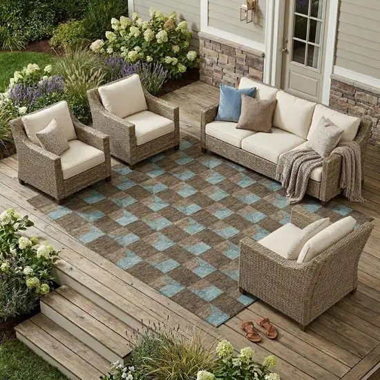 Chocolate And Silver Geometric Washable Indoor Outdoor Area Rug Photo 1
