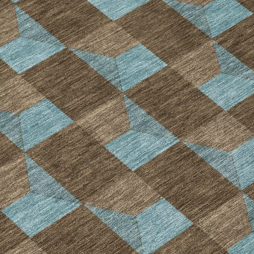 Chocolate And Silver Geometric Washable Indoor Outdoor Area Rug Photo 8