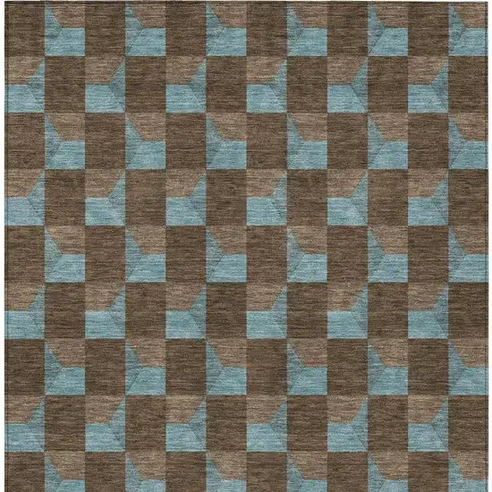 Chocolate And Silver Geometric Washable Indoor Outdoor Area Rug Photo 4