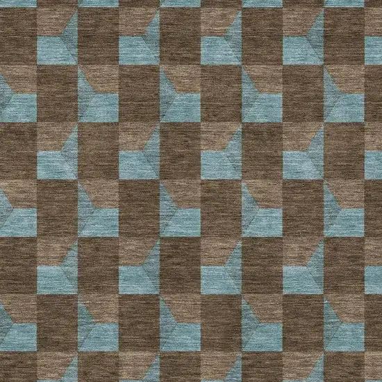 Chocolate And Silver Geometric Washable Indoor Outdoor Area Rug Photo 3