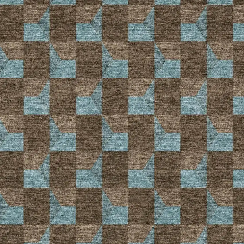 Chocolate And Silver Geometric Washable Indoor Outdoor Area Rug Photo 3