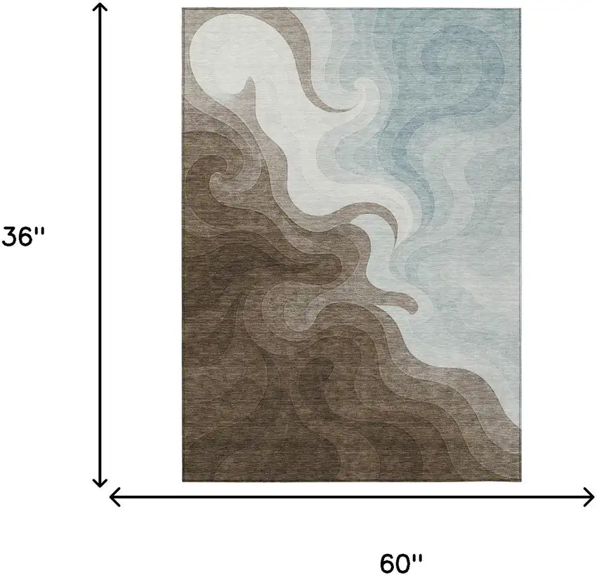 Chocolate And Sky Blue Abstract Washable Indoor Outdoor Area Rug Photo 8