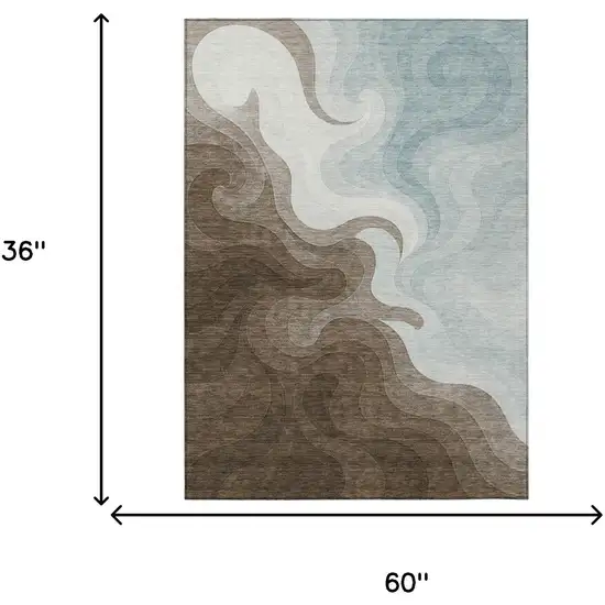 Chocolate And Sky Blue Abstract Washable Indoor Outdoor Area Rug Photo 8